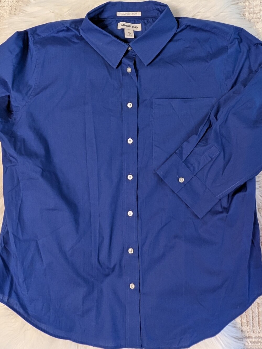 Lands' End Women's Blue Button-Front Dress Shirt XL 18 Long Sleeve Wrinkle Free